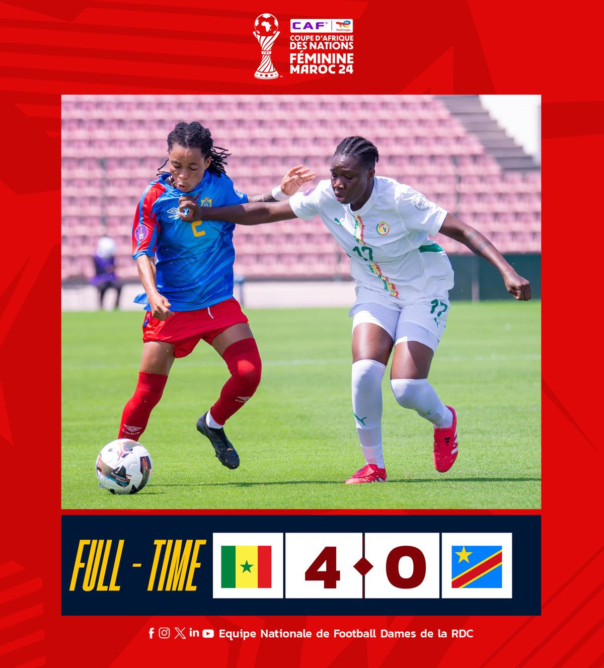 CAN Féminine 2024 : Les Léopards dames s’inclinent face aux Lionnes du Sénégal (0-4)