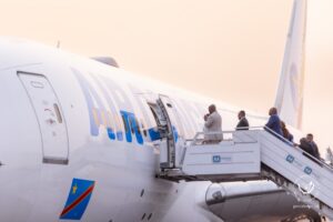 ‎Le Président à la réception du premier Dreamliner de la compagnie nationale Air Congo